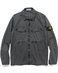 Stone Island Brushed Cotton Canvas Old Effect Overshirt Lead Grey>Men Shirts