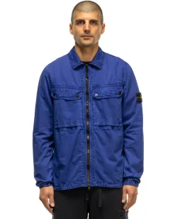 Stone Island Brushed Cotton Canvas Old Effect Overshirt Bright Blue><noscript><img width=