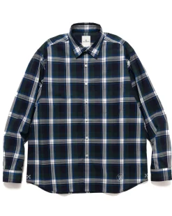 Uniform Experiment Check Yoke Print Regular Collar Shirt Green>Men Shirts