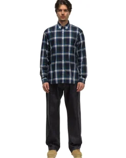Uniform Experiment Check Yoke Print Regular Collar Shirt Green>Men Shirts