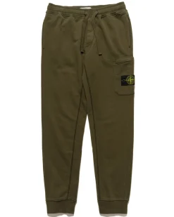 Stone Island Cotton Fleece Garment Dyed 1 Pocket Sweatpant Olive>Men Bottoms