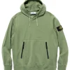 Stone Island Cotton Stretch Fleece Zip Pocket Pullover Hooded Sweater Sage>Men Sweaters