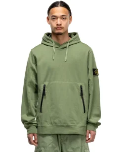 Stone Island Cotton Stretch Fleece Zip Pocket Pullover Hooded Sweater Sage><noscript><img width=