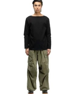 KAPITAL 16/ Densed Jersey Elbow-Rip Boatneck Long Sleeve T Black>Men T-Shirts