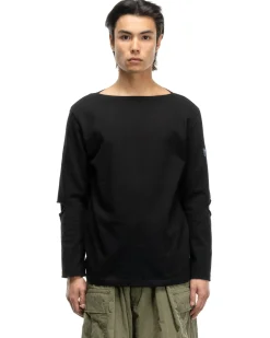KAPITAL 16/ Densed Jersey Elbow-Rip Boatneck Long Sleeve T Black><noscript><img width=