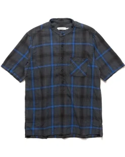 nonnative Dweller Stand Collar Pullover S/S Shirt C/P Twill Ombre Plaid Black>Men Shirts
