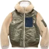 sacai Faux Shearling X Nylon Twill Blouson Khaki/Ecru>Men Outerwear