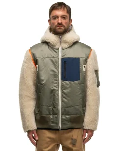 sacai Faux Shearling X Nylon Twill Blouson Khaki/Ecru><noscript><img width=