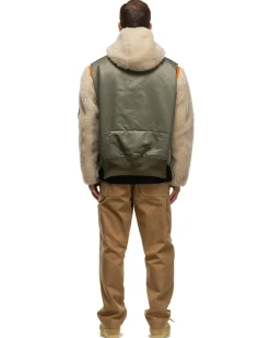 sacai Faux Shearling X Nylon Twill Blouson Khaki/Ecru><noscript><img width=