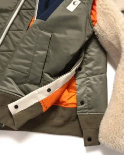 sacai Faux Shearling X Nylon Twill Blouson Khaki/Ecru><noscript><img width=