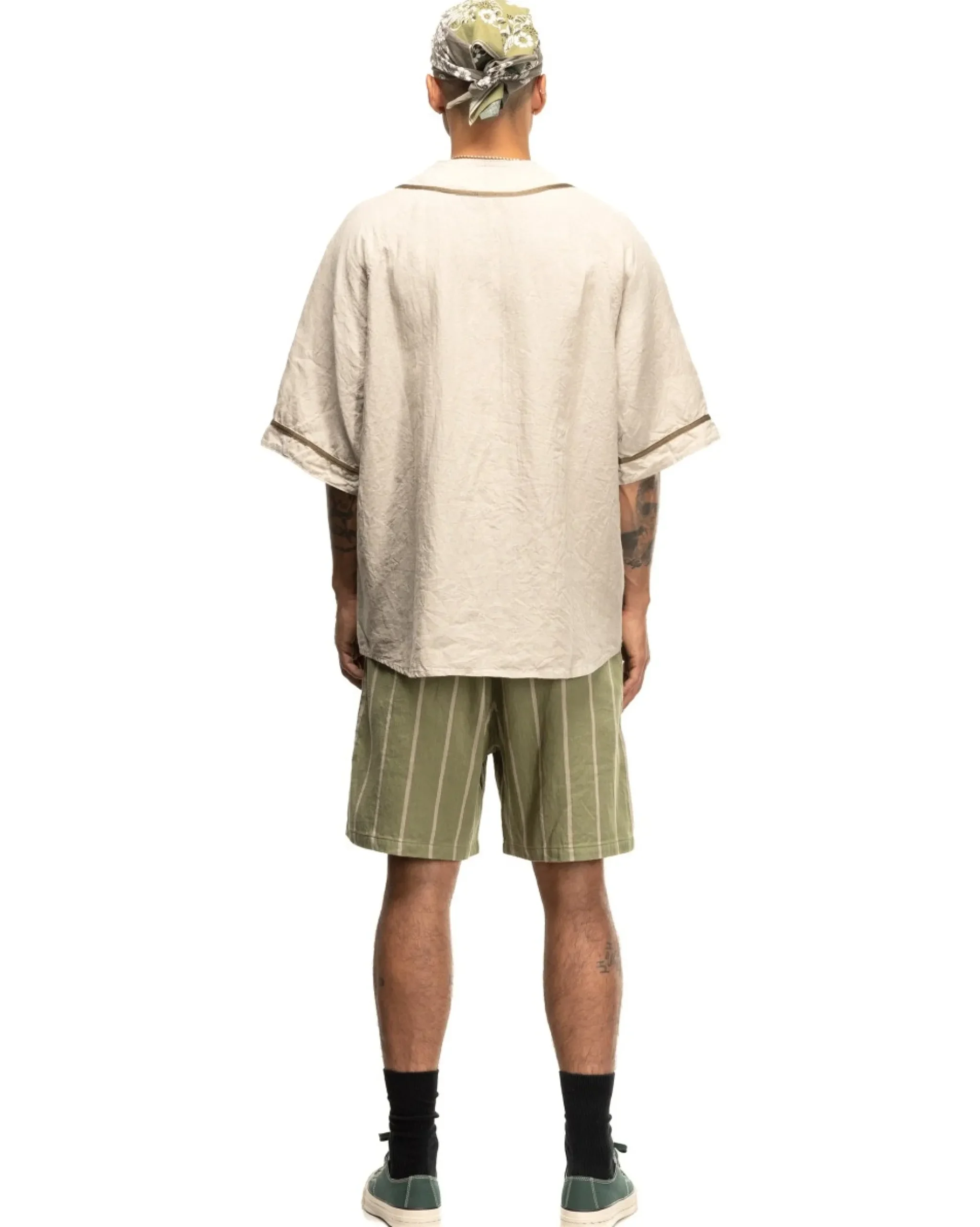 KAPITAL French Linen Great Kountry Baseball Shirt Beige>Men Shirts