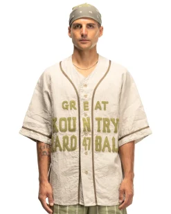 KAPITAL French Linen Great Kountry Baseball Shirt Beige><noscript><img width=