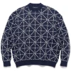 KAPITAL 5G Wool Dojo Sashiko Crew Sweater Navy>Men Sweaters