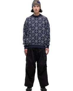 KAPITAL 5G Wool Dojo Sashiko Crew Sweater Navy>Men Sweaters