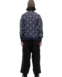 KAPITAL 5G Wool Dojo Sashiko Crew Sweater Navy><noscript><img width=