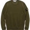 Stone Island Garment Dyed Brushed Cotton Fleece Crewneck Olive>Men Sweaters