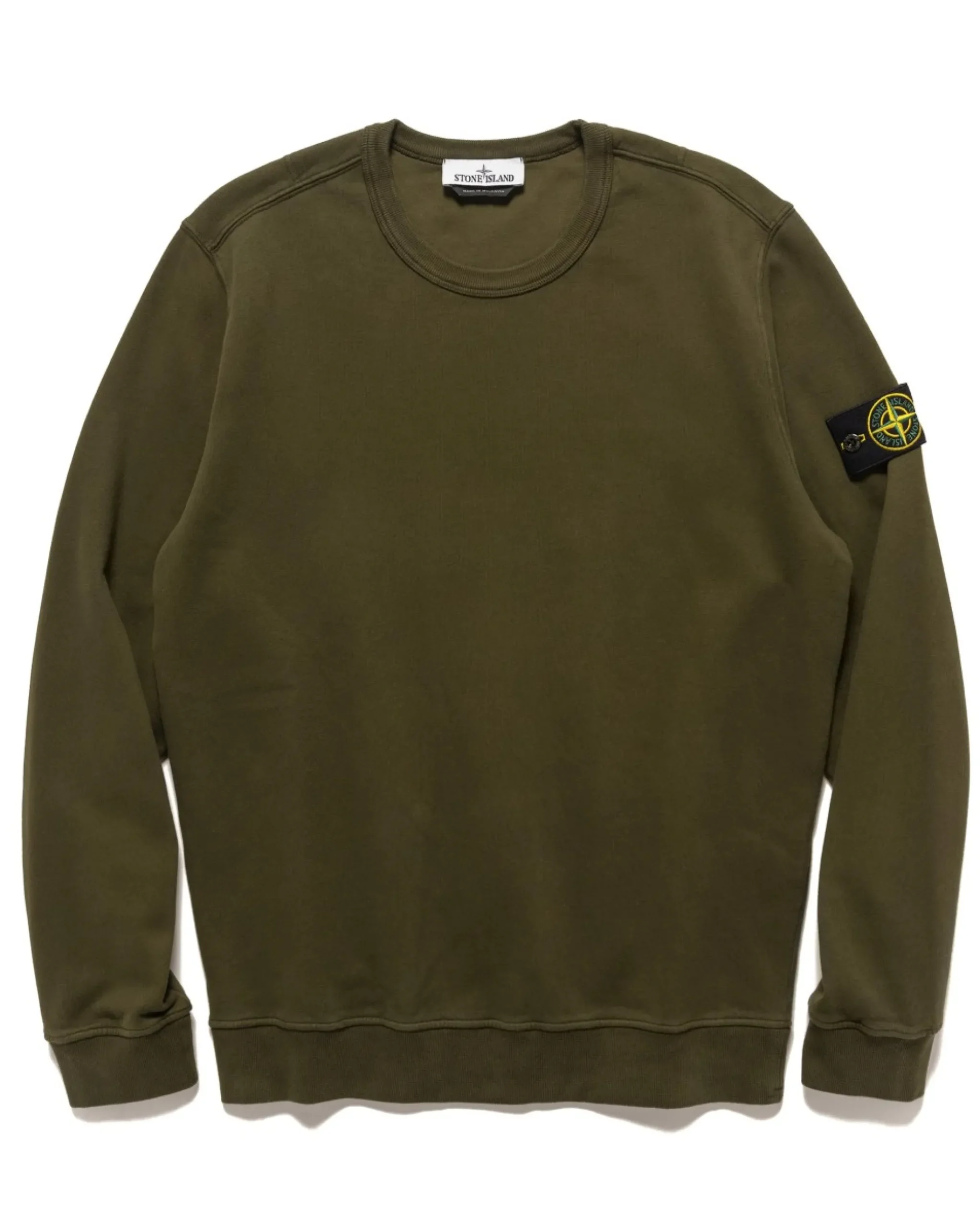 Stone Island Garment Dyed Brushed Cotton Fleece Crewneck Olive>Men Sweaters