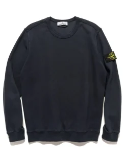 Stone Island Garment Dyed Brushed Cotton Fleece Crewneck Navy Blue>Men Sweaters