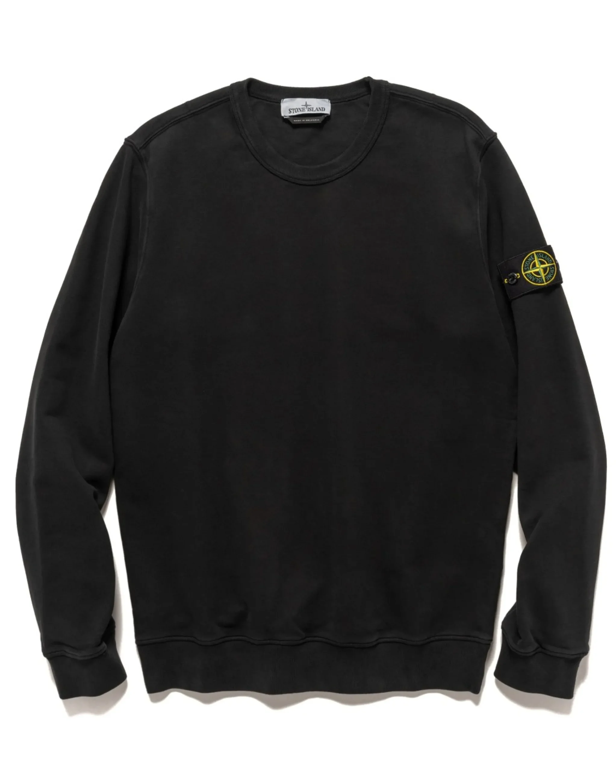 Stone Island Garment Dyed Brushed Cotton Fleece Crewneck Black>Men Sweaters