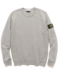Stone Island Garment Dyed Brushed Cotton Fleece Crewneck Melange Grey>Men Sweaters