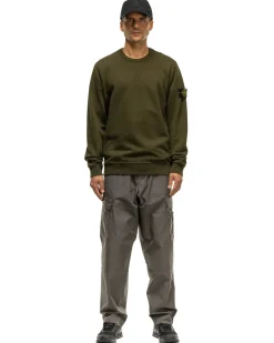 Stone Island Garment Dyed Brushed Cotton Fleece Crewneck Olive>Men Sweaters