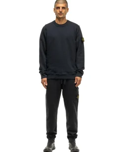 Stone Island Garment Dyed Brushed Cotton Fleece Crewneck Navy Blue>Men Sweaters