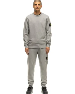 Stone Island Garment Dyed Brushed Cotton Fleece Crewneck Melange Grey>Men Sweaters