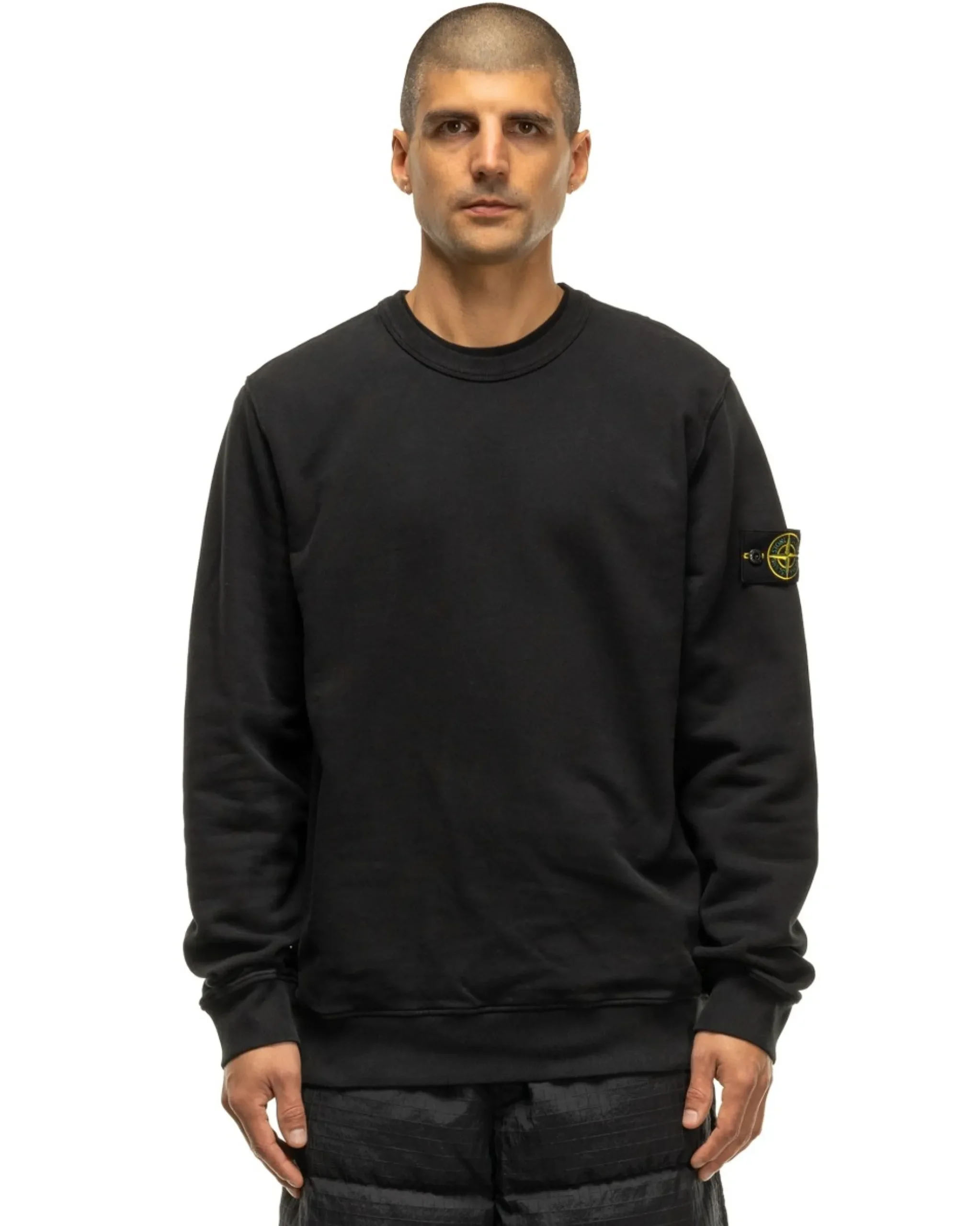 Stone Island Garment Dyed Brushed Cotton Fleece Crewneck Black>Men Sweaters