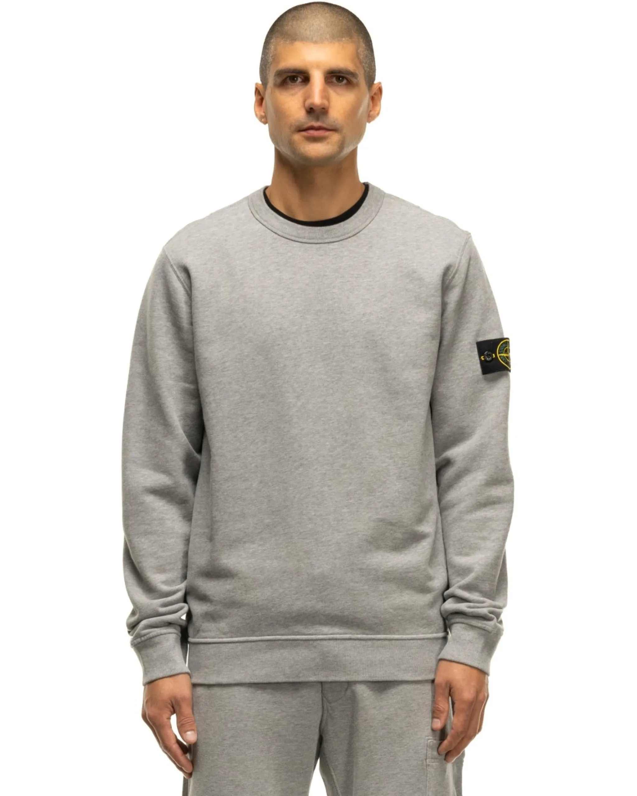 Stone Island Garment Dyed Brushed Cotton Fleece Crewneck Melange Grey>Men Sweaters