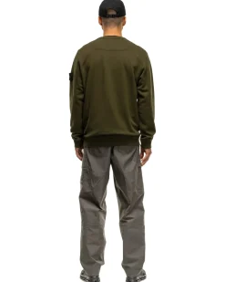 Stone Island Garment Dyed Brushed Cotton Fleece Crewneck Olive><noscript><img width=
