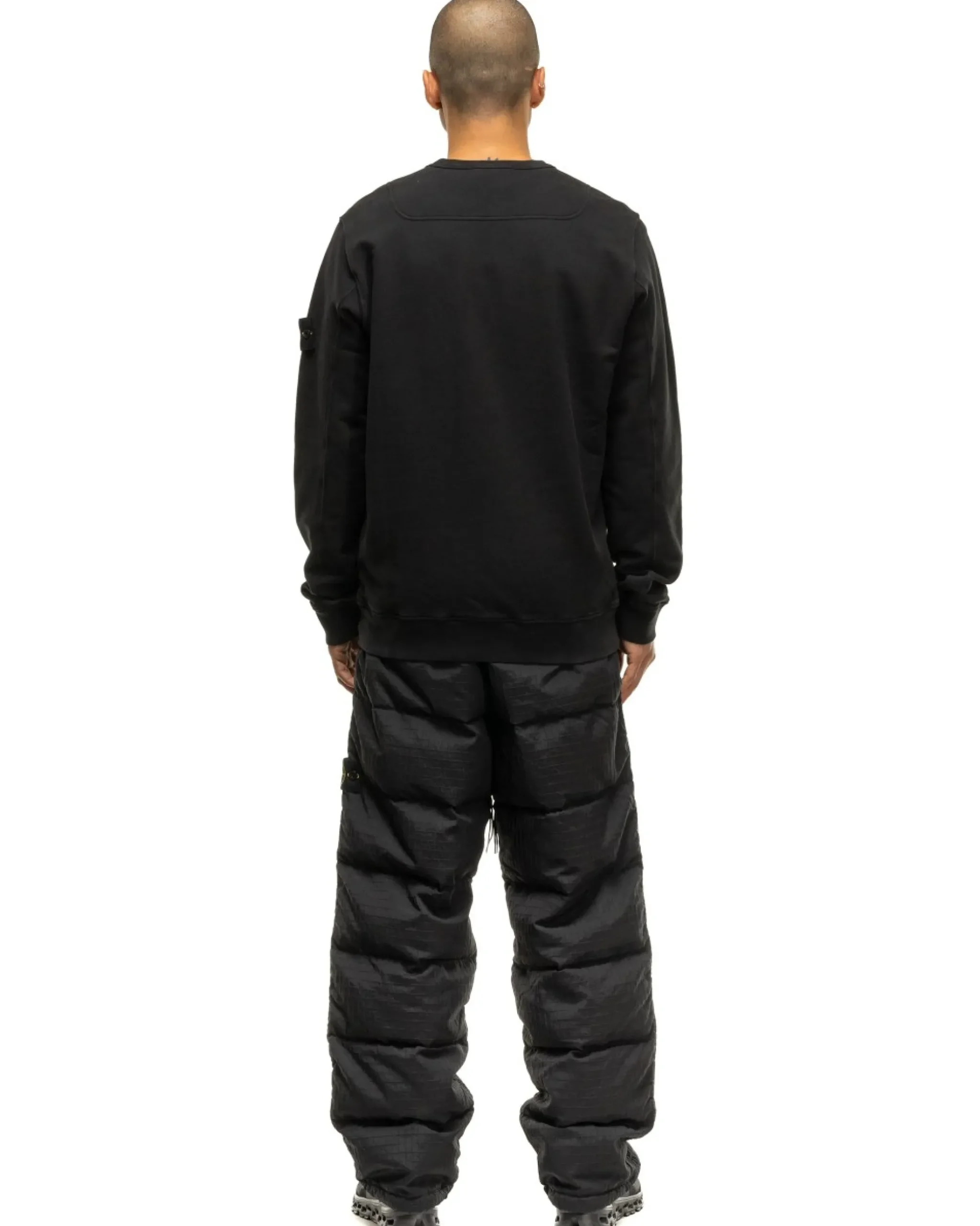 Stone Island Garment Dyed Brushed Cotton Fleece Crewneck Black>Men Sweaters