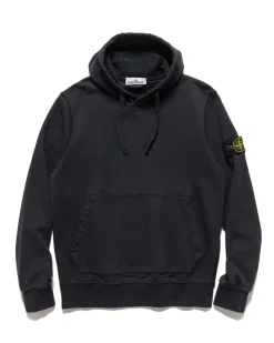 Stone Island Garment Dyed Cotton Fleece Hoodie Navy Blue>Men Sweaters