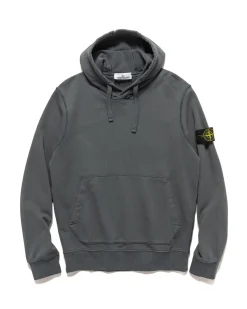 Stone Island Garment Dyed Cotton Fleece Hoodie Lead Grey>Men Sweaters