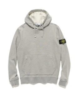 Stone Island Garment Dyed Cotton Fleece Hoodie Melange Grey>Men Sweaters