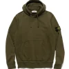 Stone Island Garment Dyed Cotton Fleece Hoodie Olive>Men Sweaters