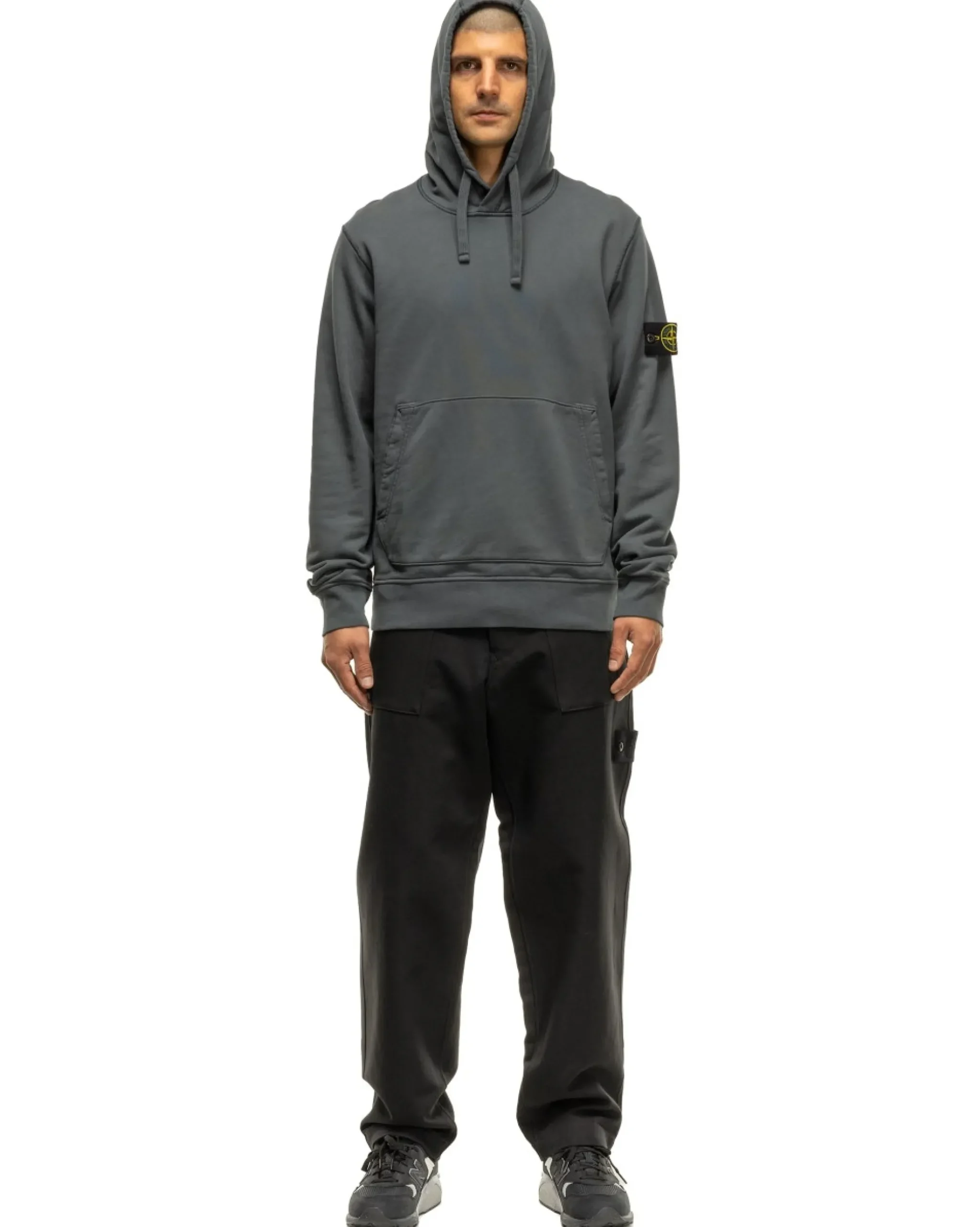 Stone Island Garment Dyed Cotton Fleece Hoodie Lead Grey>Men Sweaters