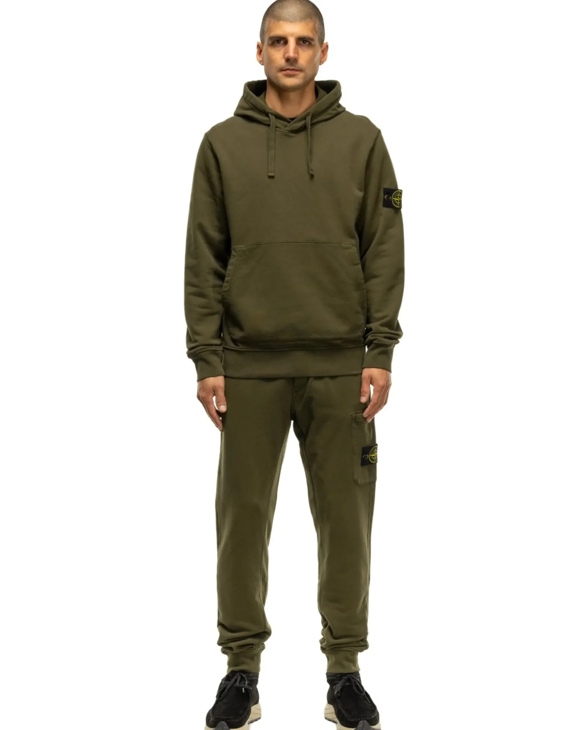 Stone Island Garment Dyed Cotton Fleece Hoodie Olive>Men Sweaters
