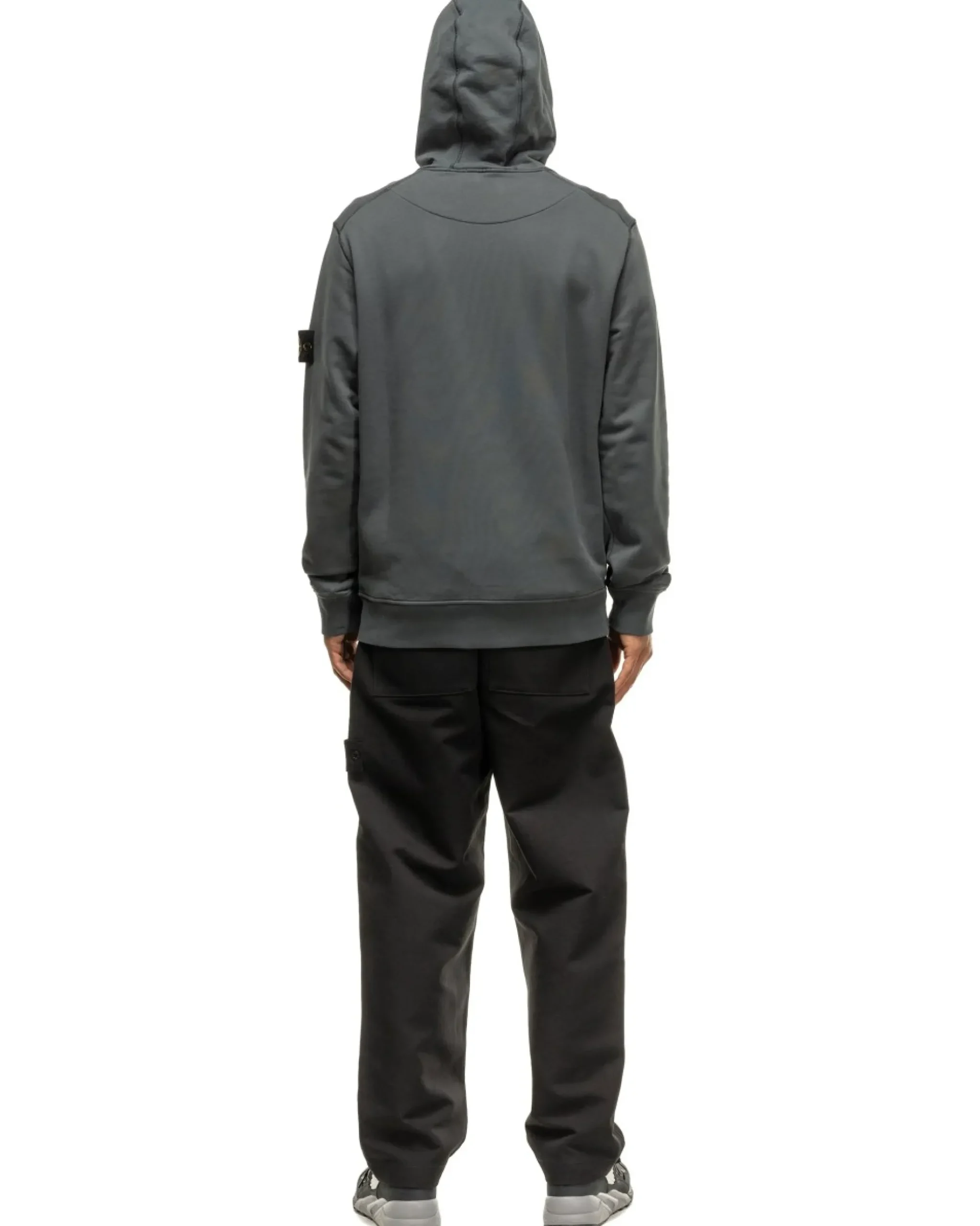 Stone Island Garment Dyed Cotton Fleece Hoodie Lead Grey>Men Sweaters