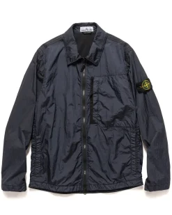 Stone Island Garment Dyed Crinkle Reps Recycled Nylon Overshirt Navy Blue>Men Shirts