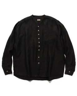 KAPITAL Gauze Linen Herringbone Stand Penny Shirt Black>Men Shirts