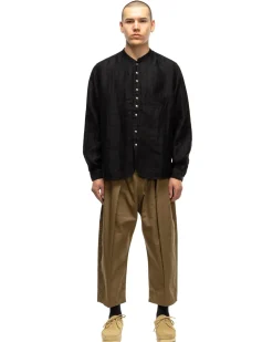 KAPITAL Gauze Linen Herringbone Stand Penny Shirt Black>Men Shirts