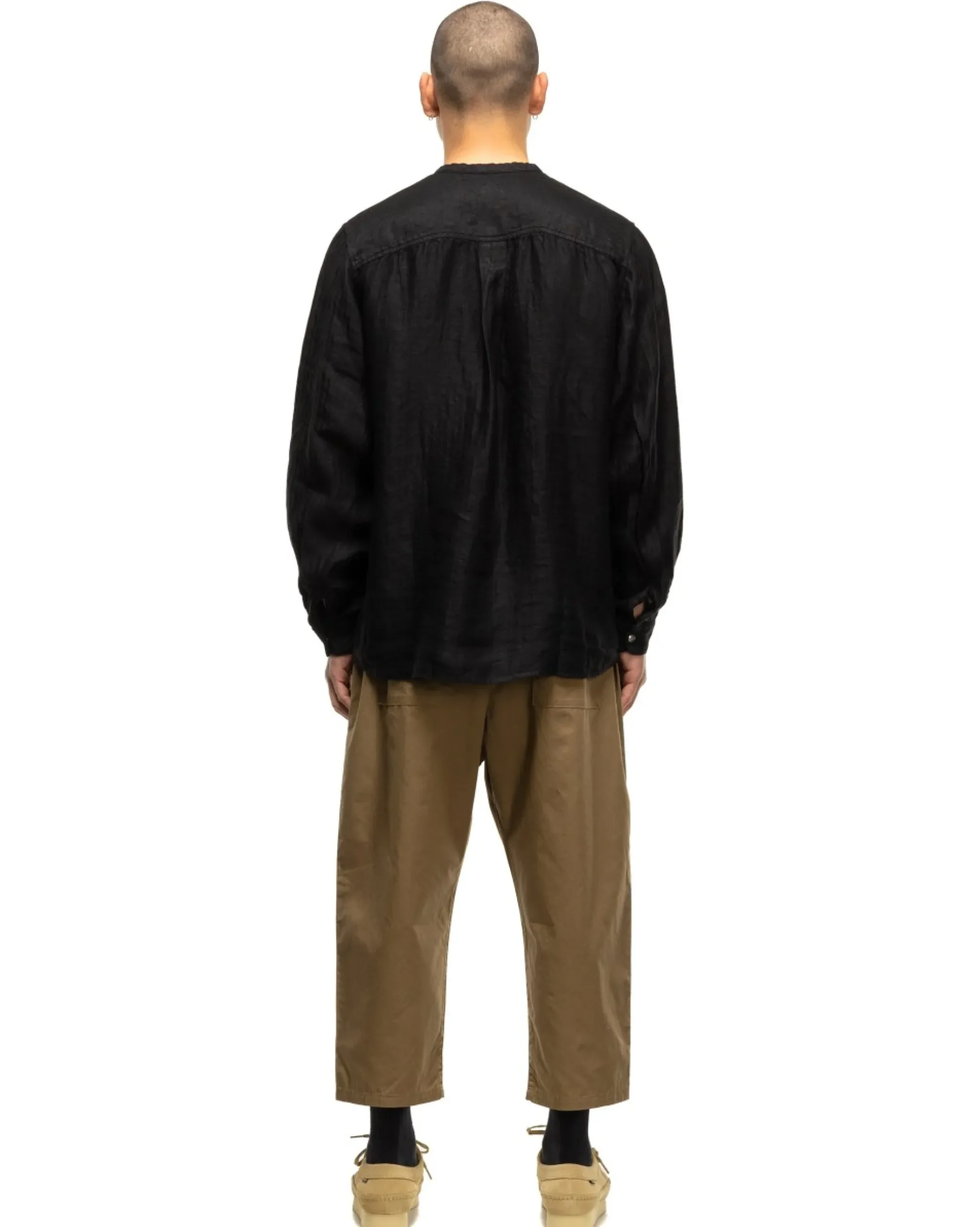 KAPITAL Gauze Linen Herringbone Stand Penny Shirt Black>Men Shirts