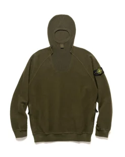 Stone Island Gauzed Cotton Nylon Fleece Hooded Sweatshirt Olive>Men Sweaters