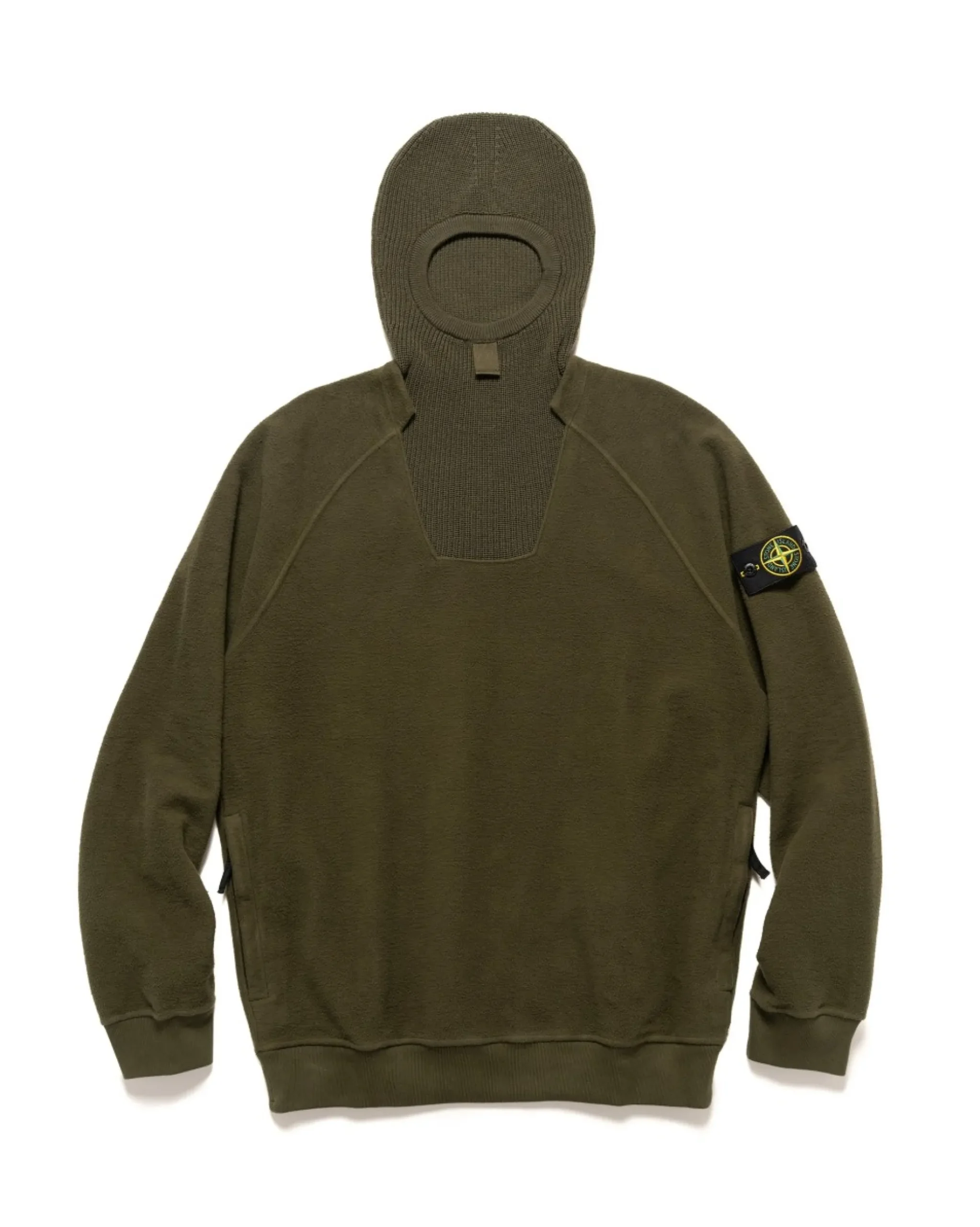 Stone Island Gauzed Cotton Nylon Fleece Hooded Sweatshirt Olive>Men Sweaters