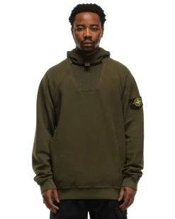 Stone Island Gauzed Cotton Nylon Fleece Hooded Sweatshirt Olive><noscript><img width=