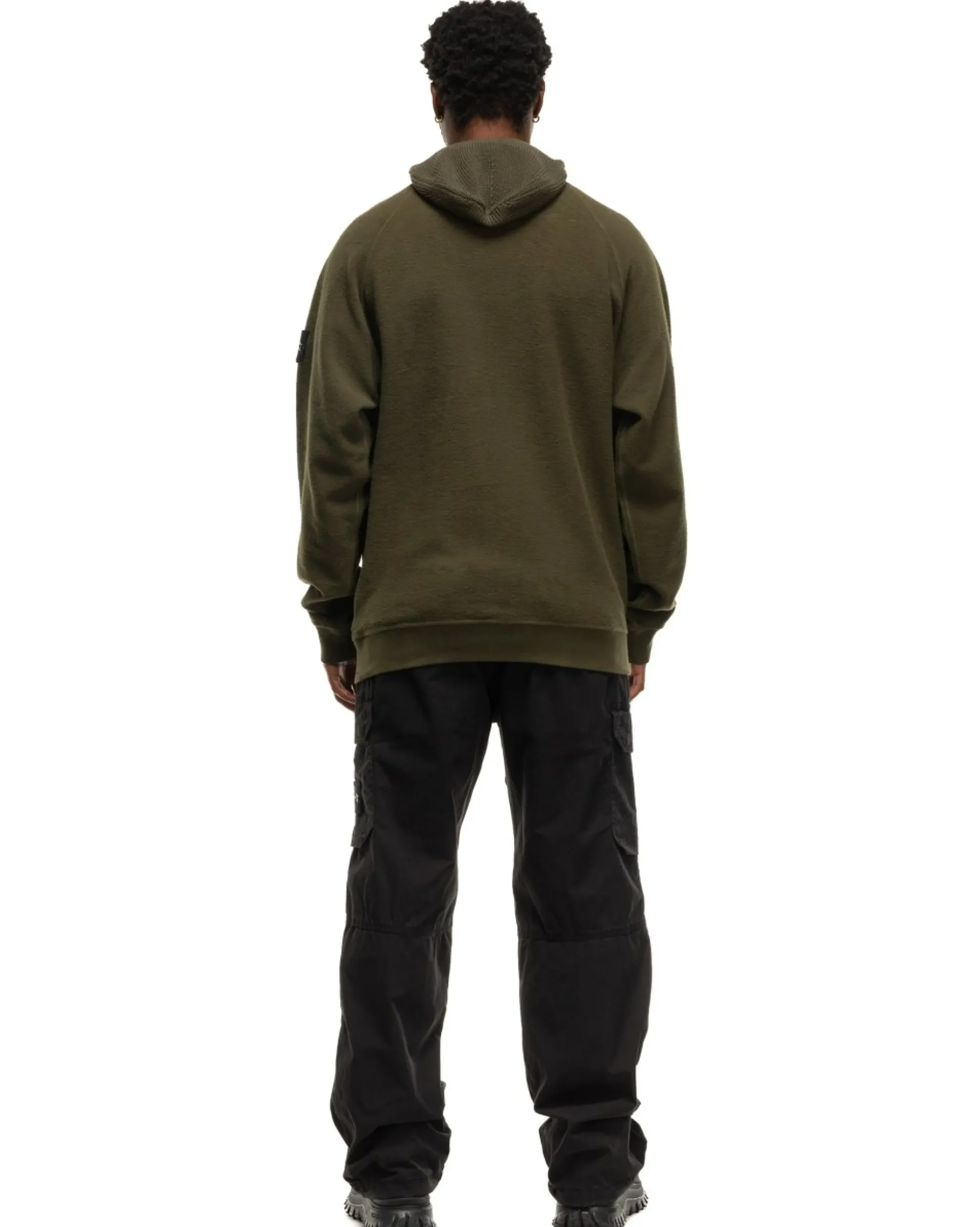 Stone Island Gauzed Cotton Nylon Fleece Hooded Sweatshirt Olive>Men Sweaters