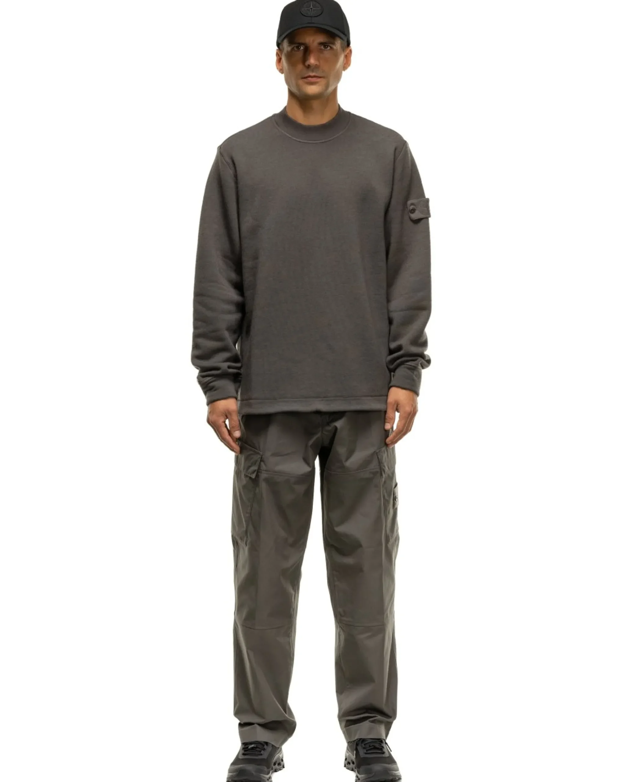 Stone Island Ghost Piece Garment Dyed Wool Cotton Crewneck Dark Grey>Men Sweaters