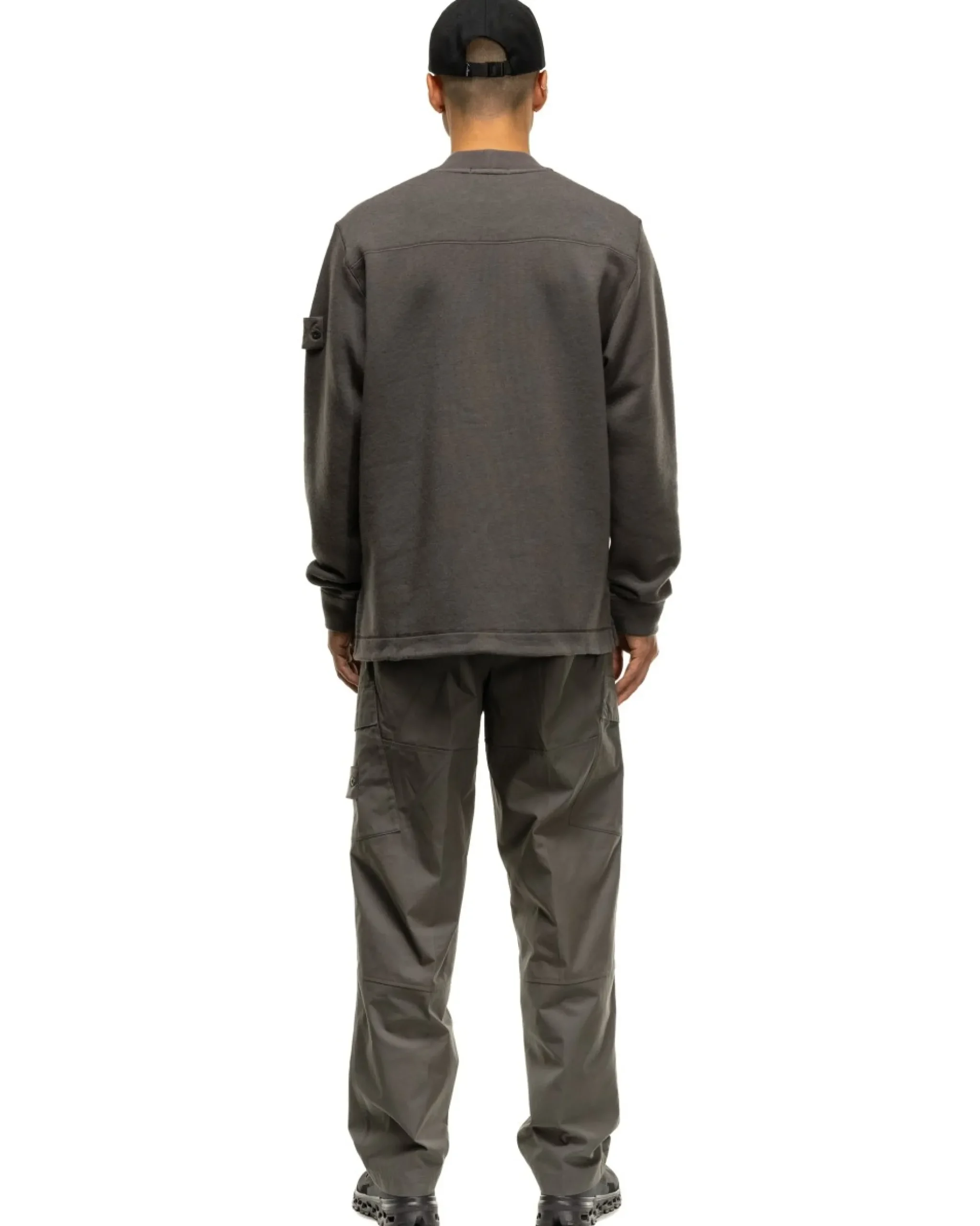 Stone Island Ghost Piece Garment Dyed Wool Cotton Crewneck Dark Grey>Men Sweaters