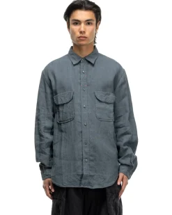 KAPITAL Linen Clip Shirt Blue Grey><noscript><img width=
