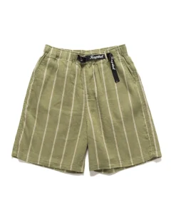 KAPITAL Linen Phillies Stripe Easy Shorts Khaki>Men Shorts